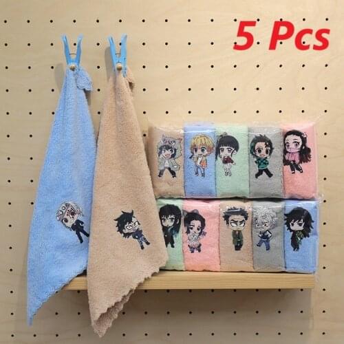 5pcs Kitchen Dish Cloth Rag Absorbent Non-stick Oil Dish Kitchen Tool Anime Cleaning Wiping Towel Demon Slayer Figure Dish Towel