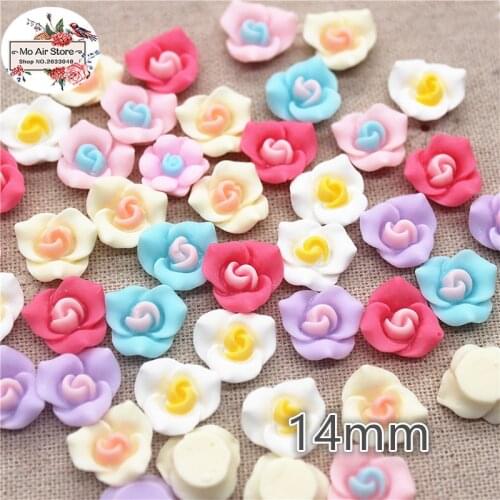 50pcs 14mm Mixed Color beauty Maataifaal flowers resin flatback cabochon DIY jewelry/phone Charm decoration No Hole
