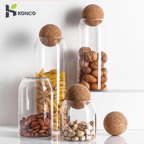 Konco Ball Cork Glass Jar with lid bottle Kitchen Storage Bottles Jar Sealed Food Container Tea Coffee Beans Grains Candy Jars