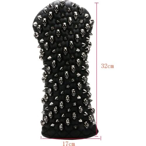 Golf Head Cover Skull Rivets PU Leather For Driver Fairway #3 #5 Hybrids Free Shipping