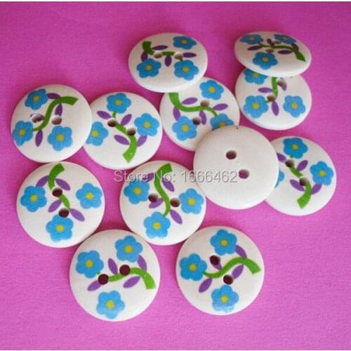Wood Sewing Button Scrapbooking Round Yellow Two Holes Pattern 18mm Dia,100 PCs 2015 new C-7