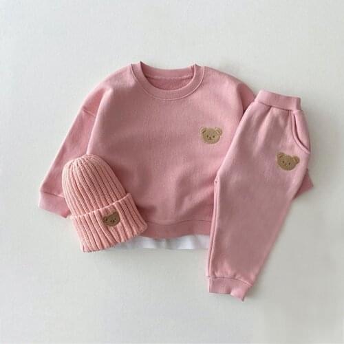 Toddler Outfits Baby Boy Tracksuit Cute Bear Head Embroidery Sweatshirt And Pants 2pcs Sport Suit Fashion Kids Girls Clothes Set