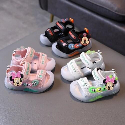 Disney childrens beach shoes 2021 summer cash light-up sandals LED girl and boy baby toddler shoes Mickey sandals