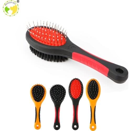 Bonzerpet Pet Black Double Sides Bath Brush Dog Cat Comb Pet Faces Fur Grooming Tool For Long & Short Hair Dogs Puppy 2 Sizes