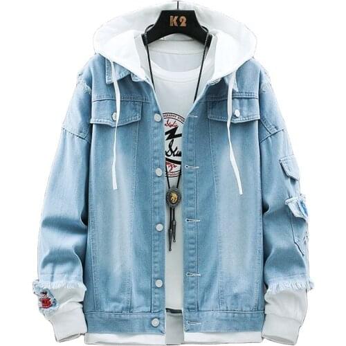 Denim Jacket Coat Men Korean Version Fashion Autumn Spring New Model Tide Brand Loose Tooling Leisure Men Blazer Jackets
