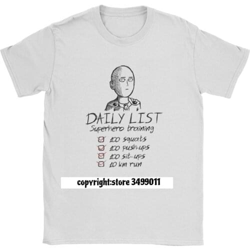Mens One Punch Man Daily List T Shirts Saitama OPM Oppai Anime Manga Premium Cotton Camisas Tshirts Tops T Shirt