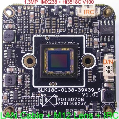 H.264 960P 1/3" SONY Exmor IMX238 CMOS image sensor Hi3518C V100 IP camera CCTV PCB board module +LAN cable +M12 lens +IRC