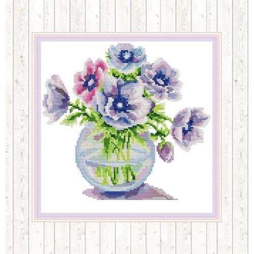 Joy Sunday Cross Stitch Flowers Poppy Flower Vase Painting DMC Cotton Thread DIY Crafts Printed Canvas for Embroidery Needlework