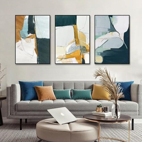 Modern Abstract Oil Painting Posters Print Wall Art Canvas Painting Geometric Color Block Pictures for Living Room Home Decor