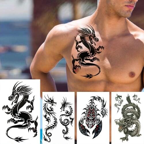 Creative Dragon Temporary Tattoos For Men Women Adult 3D Tattoo Sheets Realistic Fake Black Animal Scorpion Body Art Tatoo DIY