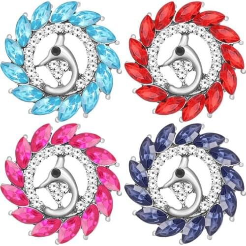 KZ3631 New Beauty Rotated Rhinestone Cute dolphin 18MM snap buttons fit 18mm snap bracelet snap jewelry wholesale