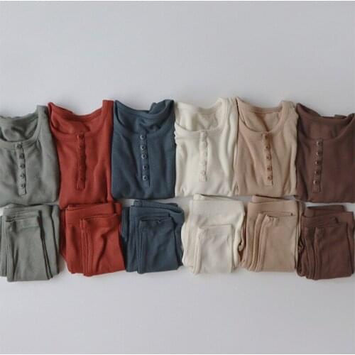 Menoea Baby Boy Girl Clothes Sets Autumn Newborn Cotton Casual Wear Solid Long Sleeve Tops Pants Nightwear Kids Fall Sleepwear