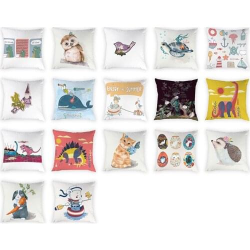 Cute Animal Cushion Cover Cartoon Dinosaur Rabbit Hedgehog Pattern Pillowcase 45x45cm Peach Skin Pillowcase Home Decoration