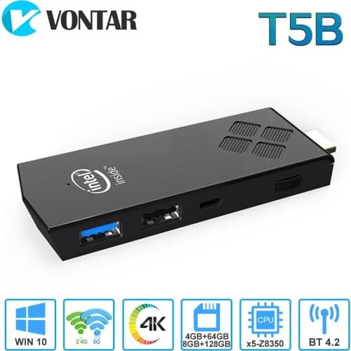 VONTAR T5B Portable Mini PC Intel Z8350 Quad Core 8GB 128GB Windows 10 PC Stick with HD Wifi BT4.2 Mini Computer 4GB 64GB