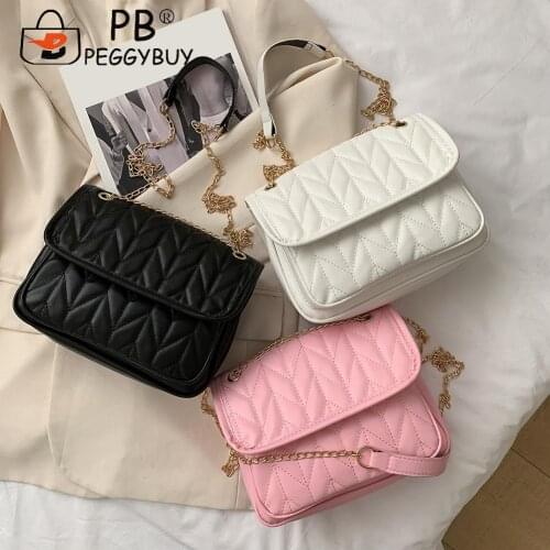Fashion Women PU Leather Crossbody Shoulder Bag Casual Pure Color Thin Chain Underarm Purses Portable Messenger Hsandbags