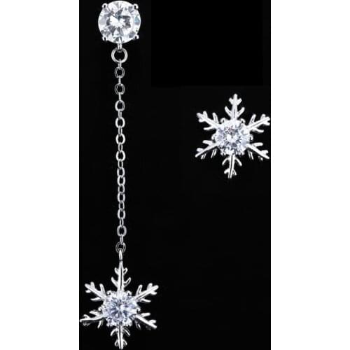 Fashion Style Asymmetrical 925 Sterling Silver Stud Earrings With Snowflake Stud Earrings For Women Jewelry Brincos