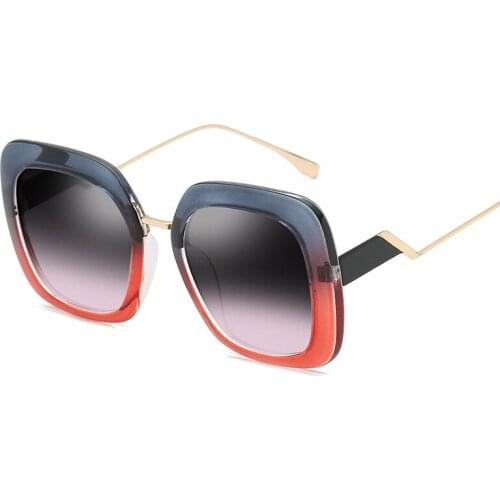 Fashion Vintage Lady Square Blue Sunglasses 2018 Women Brand Designer Metal Frame Sun Glasses Pink Red Gradient Lens Shades