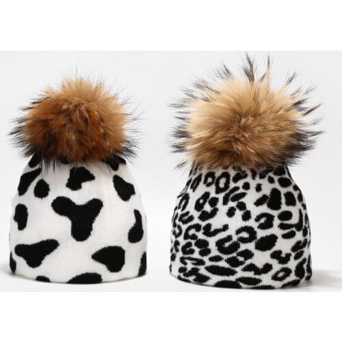 Fashion Knit Hats Double Layer Beanies Winter Black White Add Velvet Fleece Inside Hats Unisex 100% Raccoon Fur Pompom Warm Hats