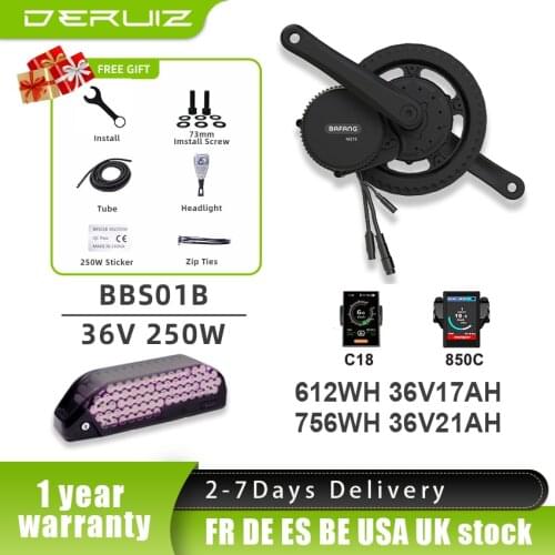 Bafang BBS01B BBS01 36V 250W Mid Drive Motor 8Fun Electric Bike Conversion Motor Kit with 18650 Lithium Battery 36V21AH Samsung