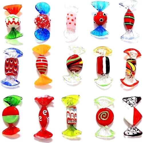Murano Lampwork Glass Candy Ornament Fancy Colorful Red tone design handmade craft art holiday Christmas Sweets for decoration