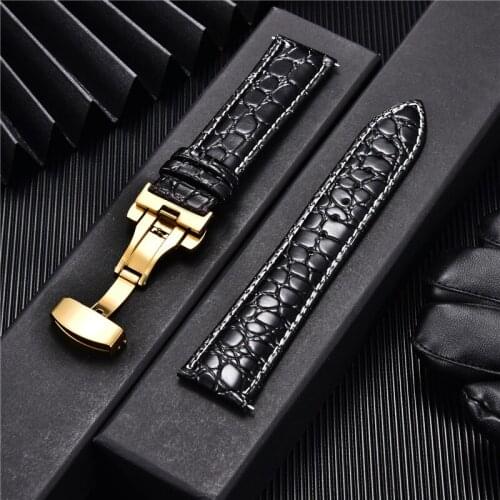 Vogue Crocodile Pattern Design Men Leather Watch Straps with Stainless Steel Automatic Buckle 18mm 20mm 22mm 24mm Watch Band