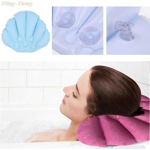 Soft Spa Neck Bath Pillow With Suction Cups Inflatable Terry Cloth Fan-shaped Neck Support Pillow Bathtub Cushion 1PC
