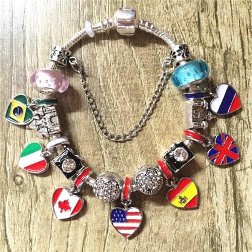 New Style Exquisite Flag Pendants Bracelets Murano Glass Beads Castle Camera Charms Bracelets Womens Jewelry DIY Precious Gifts