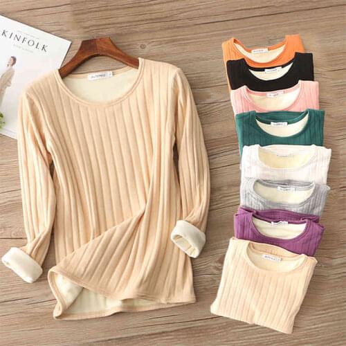 Autumn Winter Women Long Sleeve T Shirt Tees Warm Thick Velvet T-Shirts Female Underwear Bottoming Shirt Tops Plus Size 3XL 1529