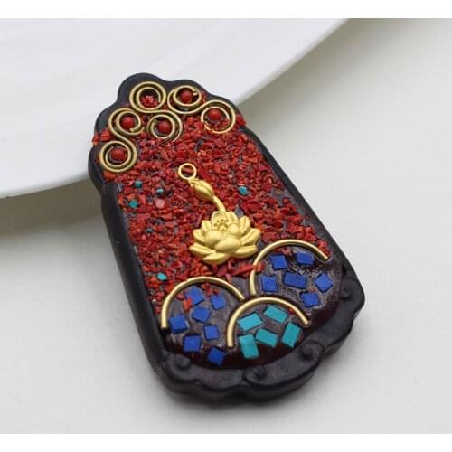 Bohemia Tibetan Fish Lotus Charms Jewelry Accessories Making Findings Handmade Black Wood Nepal Pendant DIY Yoga Necklace Jewlry