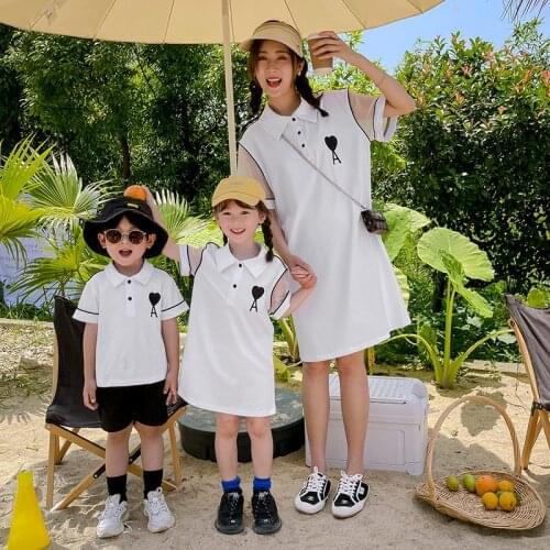 POLO Dress Family Matching Outfits Clothes Loose Top Mother Daughter Dress Father Son T-Shirt Family Set Parent-Child Clothing