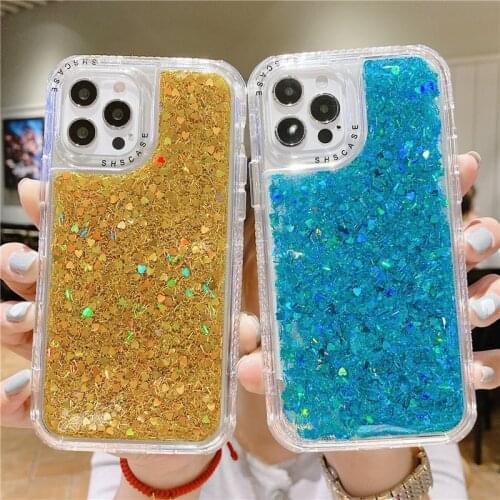Glitter Sequins Shockproof Bumper Phone Case For iPhone 11 12 Pro Max XR XS Max X 7 8 Plus 12 Mini Solid Color Soft Back Cover