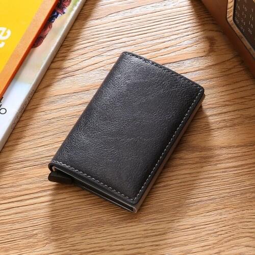 Q Short Purse Business Card Holder Automatic Money Bag Men PU Leather Vintage Mini Wallets Business Men Women Credit Passport