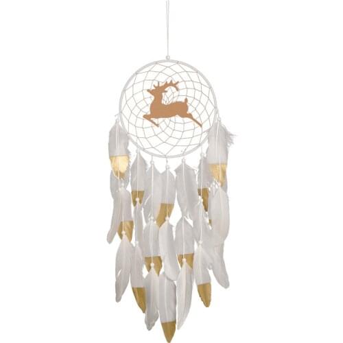 Christmas Elk Dreamcatcher Ornament Wall Hanging Wind Chimes Boho Hand-woven Dream Catcher With Feather Christmas Room Decora