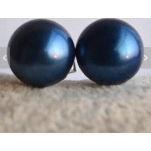 Unique Pearls jewellery Store AAA 7-8mm Prussian Blue Genuine Freshwater Pearl Stud Silver Earring Fine Jewelry Free Shipping
