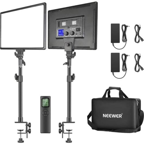 Neewer 90W Desk Mount LED Video Light with 2.4G Remote Kit:2-Pack Dimmable 18" LED Panel CRI97+ Light for Live Stream YouTube