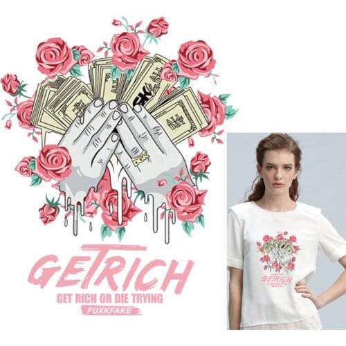 Iron-On Transfer Flower Heat Transfers PVC Patch For Clothes Girl Thermal Transfer Hot Vinyl Ironing Sticker On Garment Decor