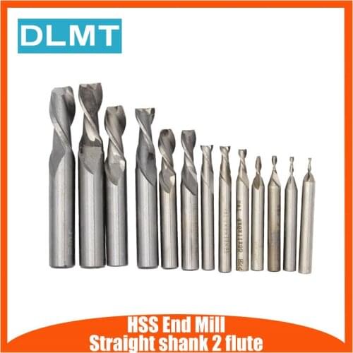 1PCS Carbide End Mill HSS Straight Shank 2 Flute End Mill Cutter Drill Bit Metalworking Tool for Milling 2/3/4/6/8/10/12/14mm