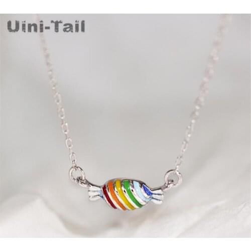 Uini-Tail hot new 925 sterling silver sweet rainbow candy pendant necklace fashion tide flow high quality little fairy favorite