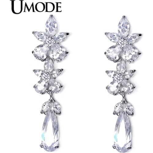 UMODE Fashion Jewelry Top Quality AAA+ Cubic Zirconia Flower Dangle Drop Earrings For Women Party Bijoux AUE0024