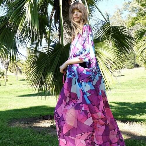 Vintage Women Floral Chiffon Loose Boho Shawl Kimono Long Cardigan Wrap Beach Cover Up Long Dress Coat Blouse