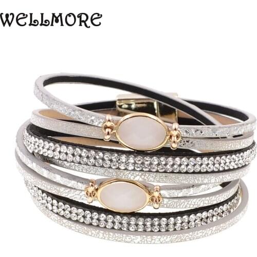 WELLMORE women bracelets glass leather bracelets fashion bracelets for women Bohemian bracelets wholesale drop shipping