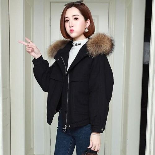 2021 Winter Women Parka Short Warm Long Sleeve Ladies Zipper Thicken Space Cotton Jacket Hooded Fur Collar Loose Pocket Female