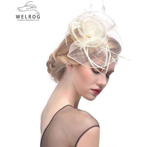 WELROG Fascinators Hat For Women Flower Solid Mesh Flower Feathers Fedoras Hat Headband Hair Clip Cocktail Tea Party Headwewar