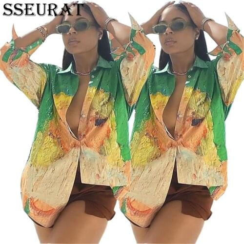SSEURAT 2021 Hot Style Printed Tie-dye Shirt Fall Women Fashion Loose Shirt