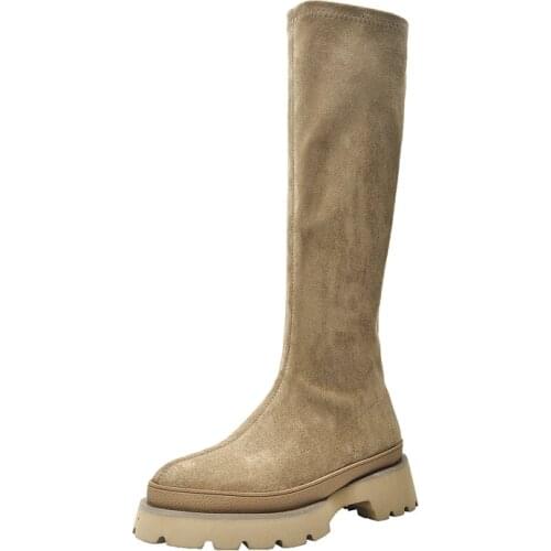 Womens Boots 2021 NEW Autumn Winter New Boots Platform Thin Sleeve Stretch Boots Womens Round Toe Vintage High Boots