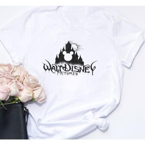 Walt Disney Park Minnie Mouse Mickey Mouse T Shirts Women Summer Short Sleeve O-neck Loose White Tshirts Girls Ladies Graphic T