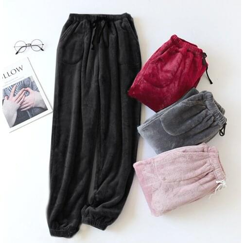 2020 Womens Plush Pajama Trousers Autumn Winter High Waisy Casual Loose Solid Loose Harem Pant Homewear Sleepwear Bottoms