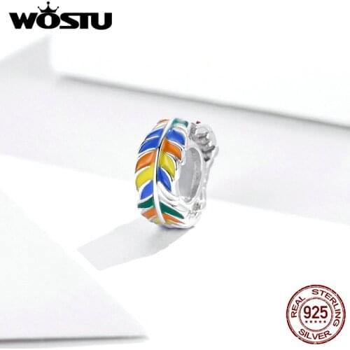 WOSTU 2020 New SilverColorful Fea Charm Pendant Charm beads fit Original Pandora charms silver 925 Womens Bracelet DIY Jewelry