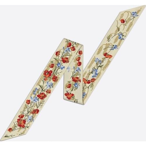2021 Brand Summer Scarf Twill 100% Silk Scarves Women Design Neckerchief Floral Bag Scarf Hair Accessories Luxury Headband Lady