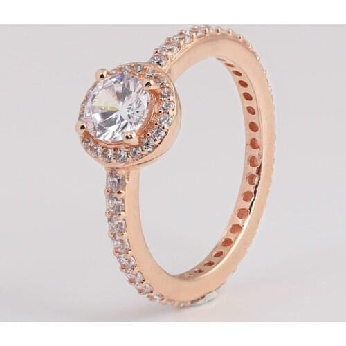 925 Sterling Silver Pan Ring Rose Pave Classic Elegance With Crystal For Women Wedding Party Gift Fashion Jewelry
